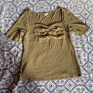 a.n.a Olive Green Twist-Front Ribbed Short Sleeve Top